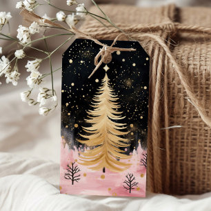 Roze Gouden Kerstboom Cadeaulabel