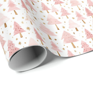 Roze Gouden Kerstboom Cadeaupapier