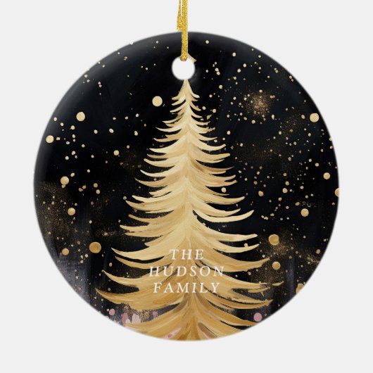 Roze Gouden Kerstboom Keramisch Ornament (Achterkant)