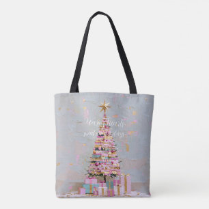 Roze Gouden Kerstboom met Impasto Draagtas