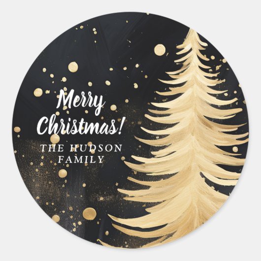 Roze Gouden Kerstboom Ronde Sticker (Voorkant)