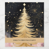 Roze Gouden Kerstboom Wijn Etiket (Enkel label)