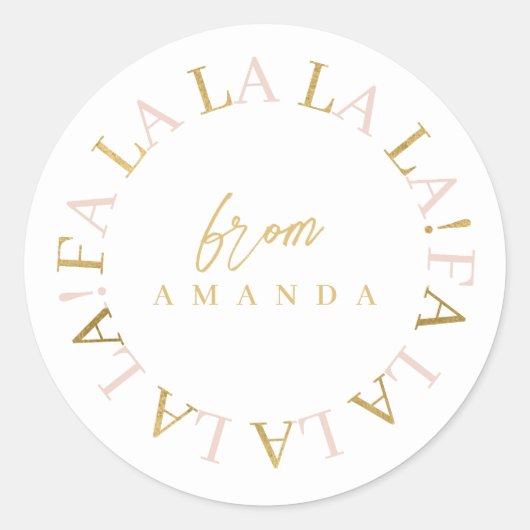 Roze Gouden Kerstmis Fa La ID1009 Ronde Sticker (Voorkant)