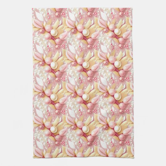 Roze Gouden Kerstmis Merry Pattern#17 ID1009 Theedoek (Verticaal)