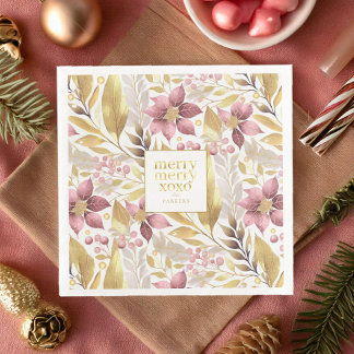 Roze Gouden Kerstmis Vrolijk Patroon#21 ID1009 Servet