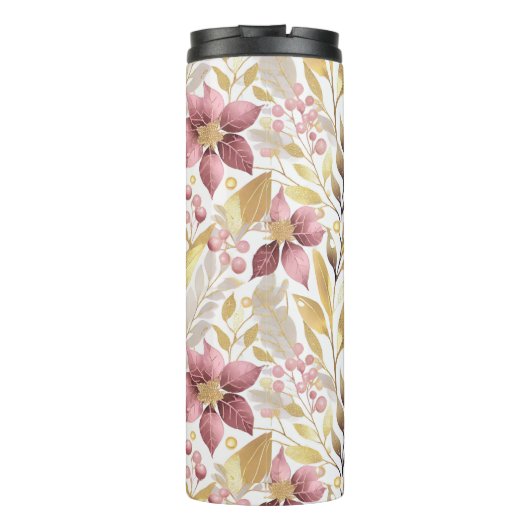 Roze Gouden Kerstmis Vrolijk Patroon#21 ID1009 Thermosbeker (Achterkant)