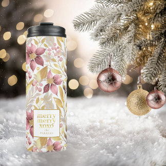 Roze Gouden Kerstmis Vrolijk Patroon#21 ID1009 Thermosbeker