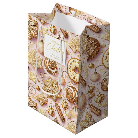Roze Gouden Kerstmispatroon#12 ID1009 Verpakking Medium Cadeauzakje (Voorkant Gekanteld)