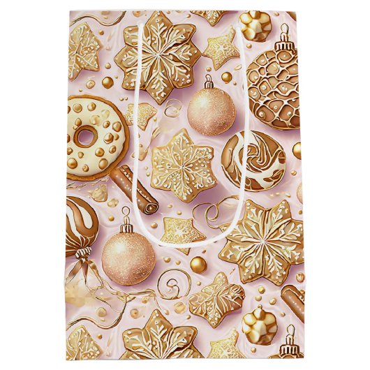 Roze Gouden Kerstmispatroon#12 ID1009 Verpakking Medium Cadeauzakje (Achterkant)