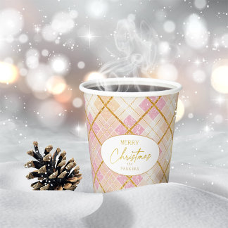 Roze Gouden Kerstmispatroon#28 ID1009 Papieren Bekers