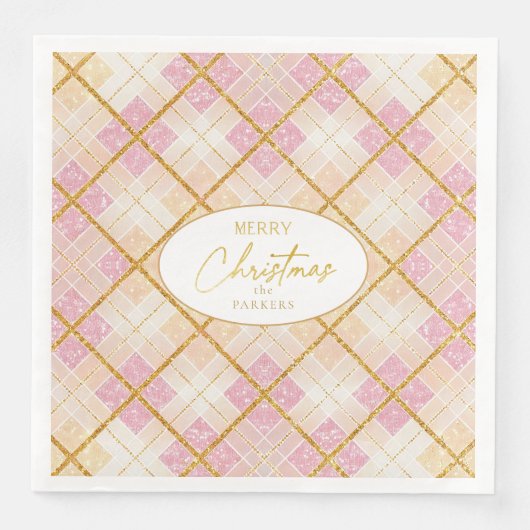 Roze Gouden Kerstmispatroon#28 ID1009 Servet (Voorkant)