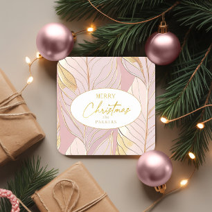Roze Gouden Kerstmispatroon#29 ID1009 Vierkante Kartonnen Onderzetter