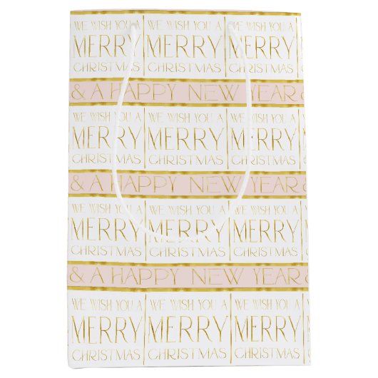 Roze Gouden Kerstmispatroon#35 ID1009 Medium Cadeauzakje (Voorkant)