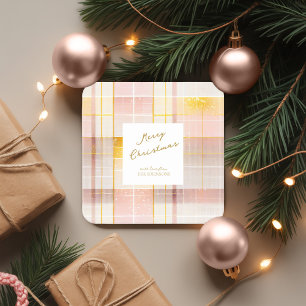 Roze Gouden Kerstmispatroon#7 ID1009 Vierkante Kartonnen Onderzetter