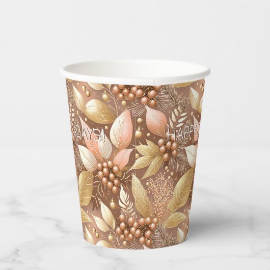 Roze Gouden Kerstmispatroon#8 ID1009 Papieren Bekers (Rechts)