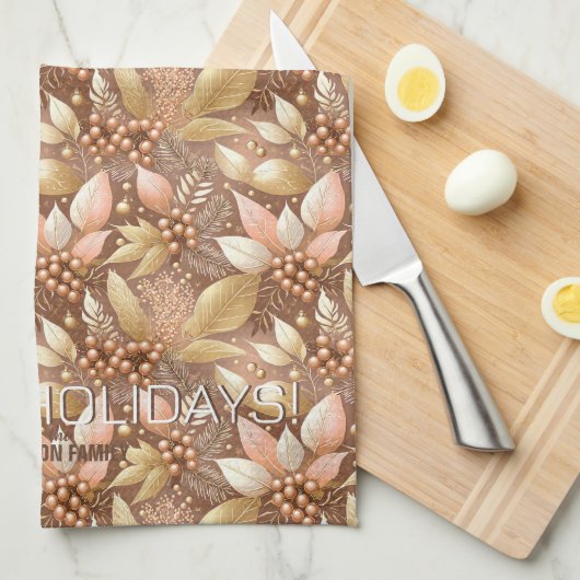 Roze Gouden Kerstmispatroon#8 ID1009 Theedoek (Quarter Fold)