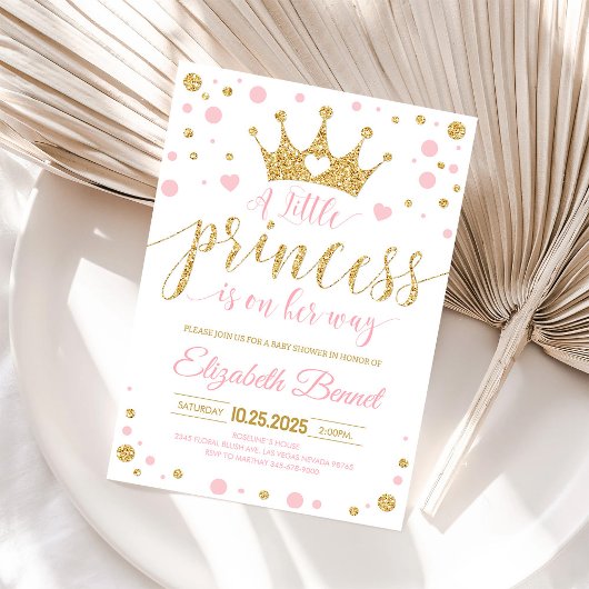 Roze Gouden Kleine Prinses Baby Shower Uitnodiging