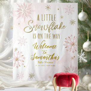 Roze Gouden Kleine Sneeuwvlok Baby Shower Achtergr Wandkleed