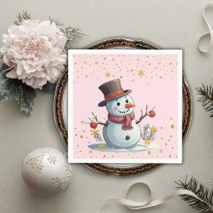 Roze & Gouden Kleine Sneeuwvlokken Sneeuwman Baby Servet