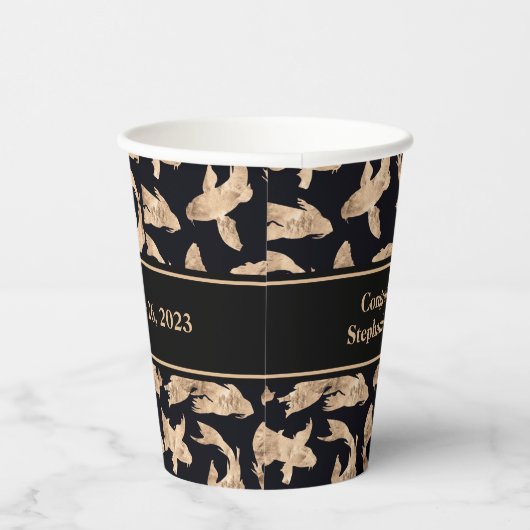 Roze gouden koi vis banner verloving datum feest papieren bekers (Rechts)