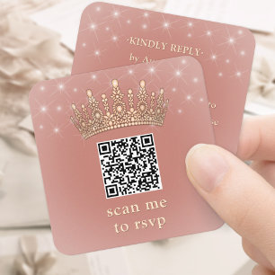 Roze Gouden Kroon Quinceañera Scan Mij QR Code RSV Informatiekaartje