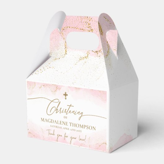 Roze Gouden Kruis Dank je Meisje Doop Bedankdoosjes (Achterkant)