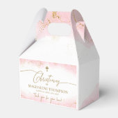 Roze Gouden Kruis Dank je Meisje Doop Bedankdoosjes (Voorkant Zijde)
