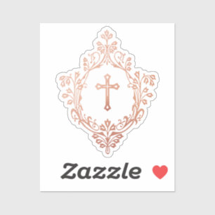 Roze Gouden Kruis in Bloemstuk Elegante Vintage Re Sticker