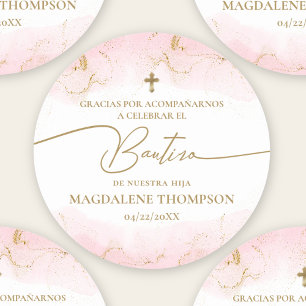 Roze Gouden Kruis Meisje Doop Bautizo Ronde Sticker