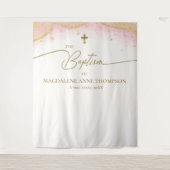 Roze Gouden Kruis Meisje Doop Wandkleed (Voorkant)