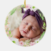 Roze & Gouden Letter "O" Bloemen Monogram Geboorte Keramisch Ornament (Achterkant)