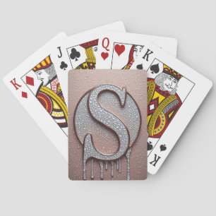 Roze Gouden Letter S Monogram Met Kristaldruppels Pokerkaarten