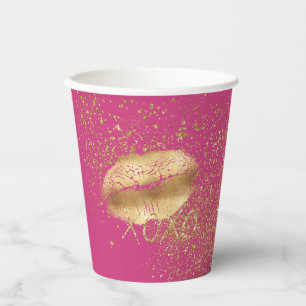Roze Gouden Lippen Kus Gouden Glitter XOXO Papieren Bekers