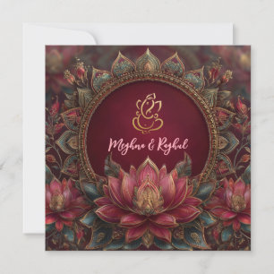 Roze Gouden Lotus Ganesh God Indiase bruiloft Kaart