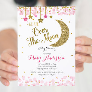 Roze gouden maan babyshower uitnodiging voor meisj