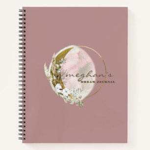 Roze Gouden Maan Monogram Naam Handgeschreven Schr Notitieboek