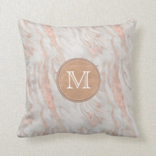 Roze Gouden Marmer Aangepaste Monogram Kussen