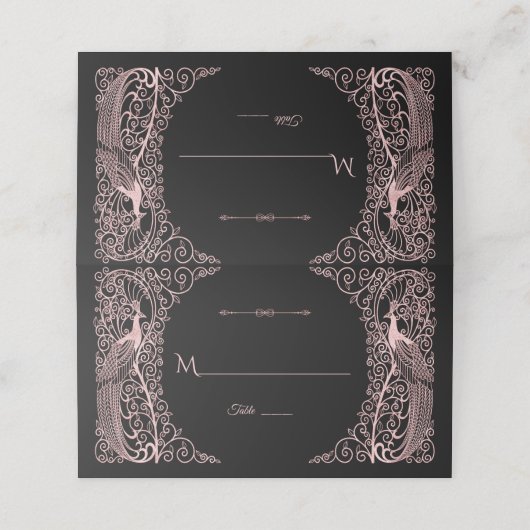 Roze Gouden Marmer Art Deco Pauw Save The Date (Buitenkant ongevouwen)