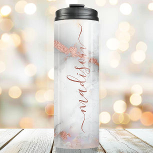 Roze Gouden Marmer Stijlvolle Handtekening Script Thermosbeker