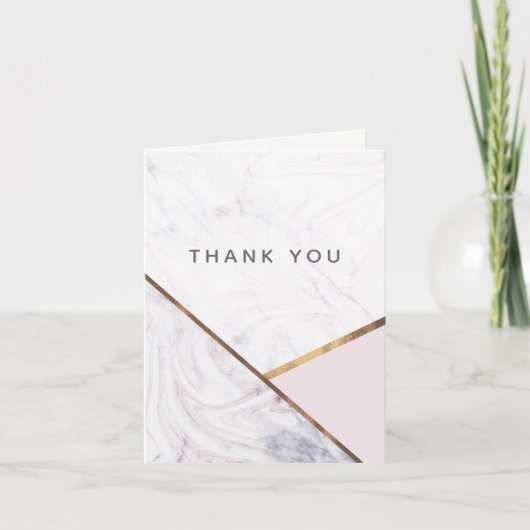 Roze Gouden Marmer Wervel Bloos Roze Brons Bedankt (Voorkant)