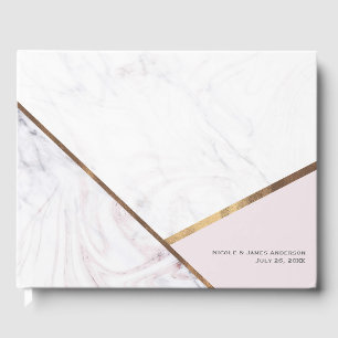 Roze Gouden Marmer Wervel Blozen Roze Trouwdag Gastenboek