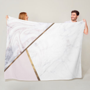 Roze Gouden Marmer Werveling & Blush Roze Bronzen  Fleece Deken