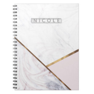 Roze Gouden Marmer Werveling & Blush Roze Bronzen Notitieboek