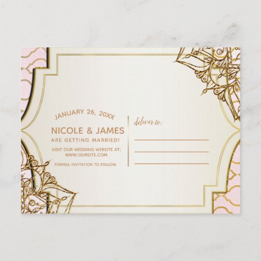 Roze Gouden Marokkaanse Arabische Nachten Bewaar d Aankondigingskaart (Achterkant)