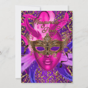 Roze & Gouden Masker Masquerade Feest Uitnodiging