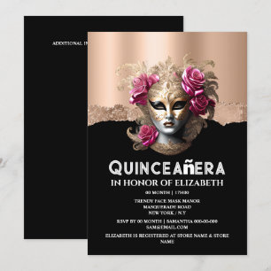 Roze gouden maskerade verjaardagsmeisjes quinceañe kaart