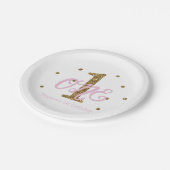 Roze & Gouden Meisjes Een 1e Verjaardagsfeest Papieren Bordje (Gekanteld)
