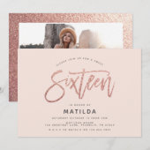 Roze gouden meisjesachtige glitter foto zoete 16 v (Voorkant / Achterkant)