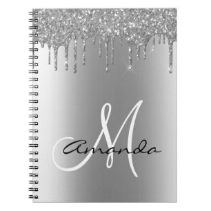 Roze Gouden Metaal Glitter Drips Monogram Notitieb Notitieboek