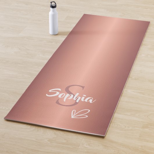 Roze gouden metalen monogram naam script  yogamat (In situ)